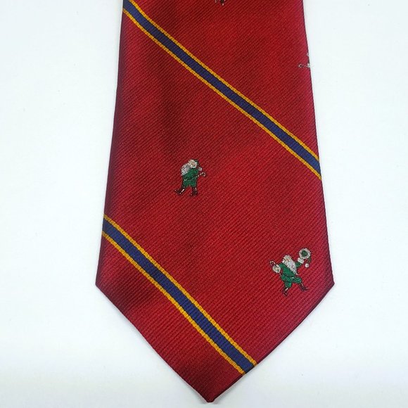 100% Silk Christmas Tie Dancing Santa Mark Pendleton Blue Made in Italy - Picture 2 of 3